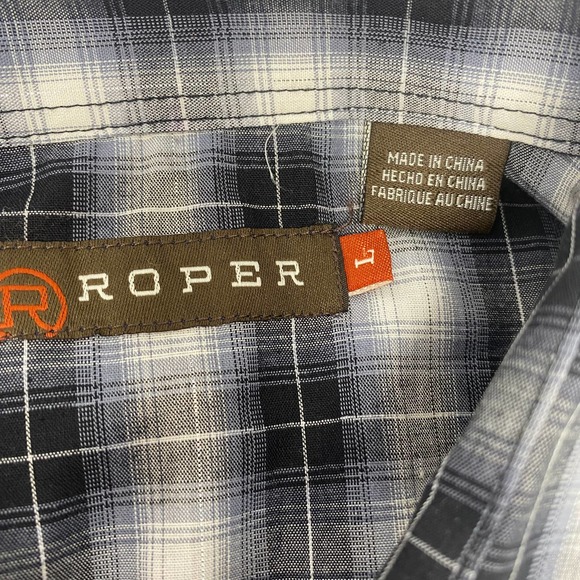 Roper Large Black Blue Plaid Check Pearl Snap Button Up L/S Western Shirt - Picture 2 of 5